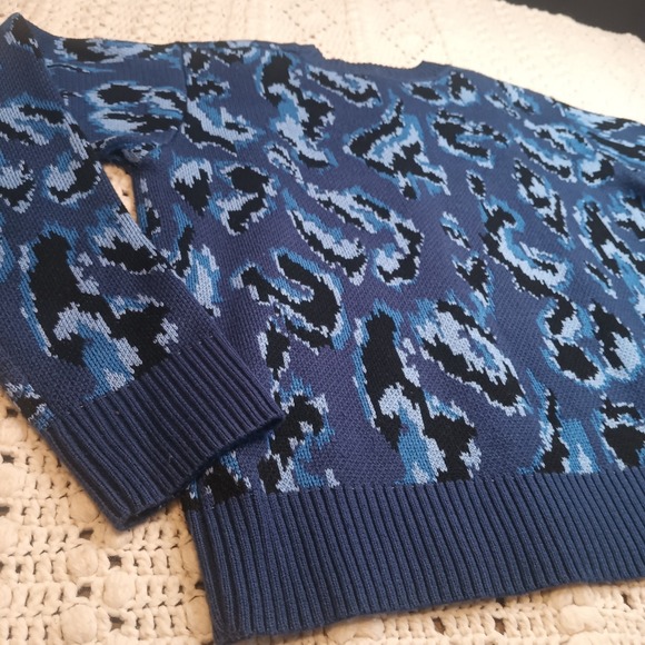 Derek‎ Lam 10 Crosby Blue Animal Print Sweater RTR Womens XL Luxury Office Prep